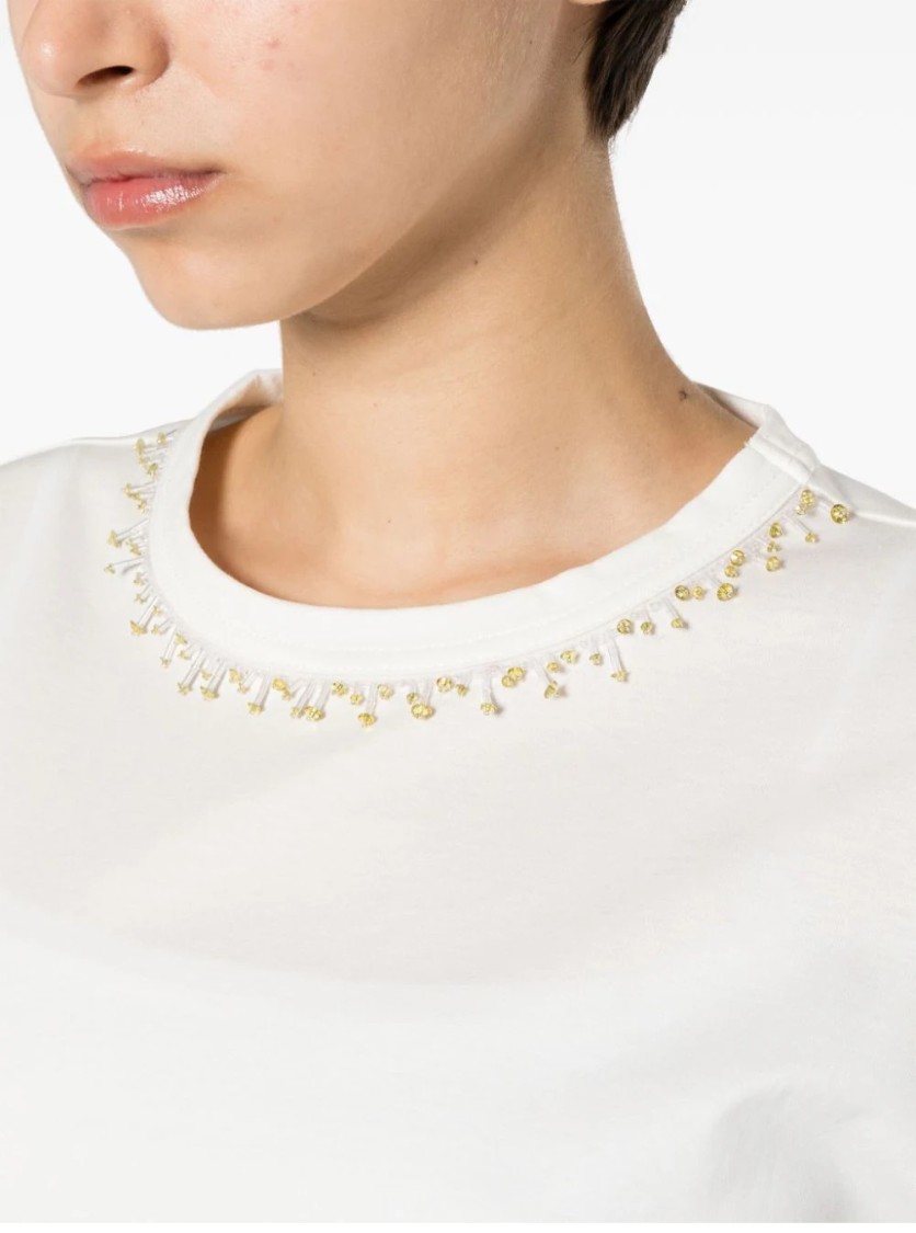 Fabiana Filippi Short Sleeve T-shirt With Delicate Embellishments In White