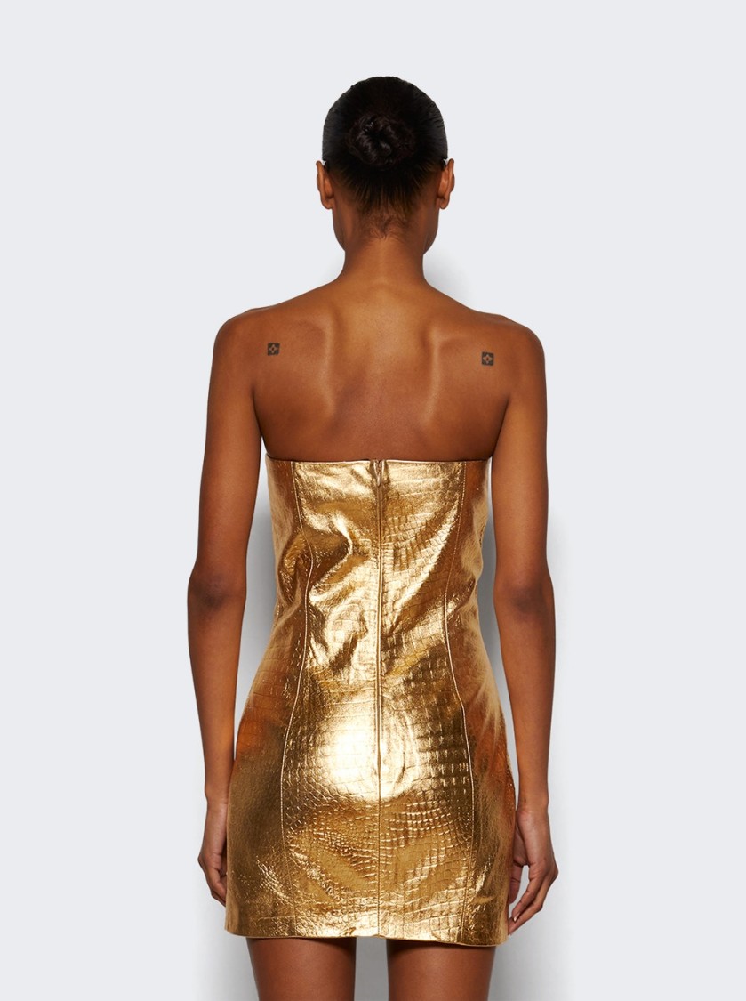 The New Arrivals By Ilkyaz Ozel Rochelle Leather Mini Dress - Solar Eclipse In Gold