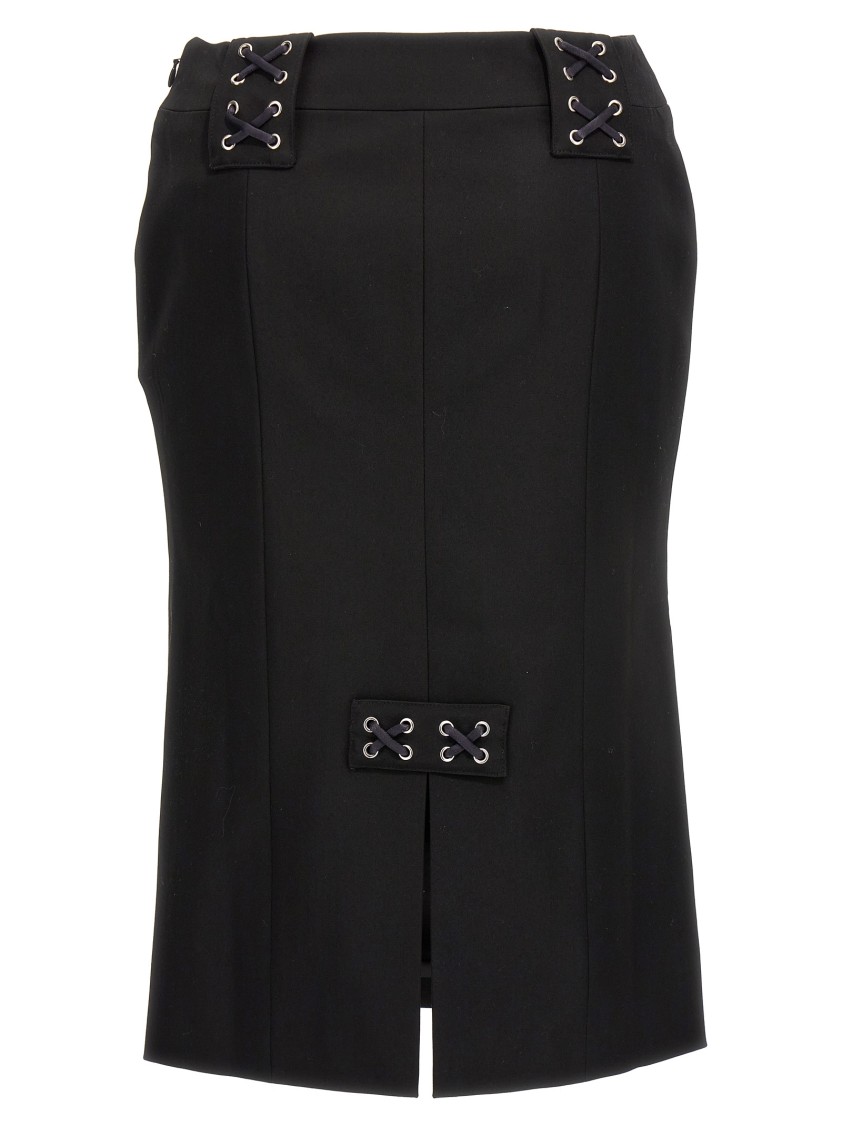 Alessandra Rich Lace-up Skirt With Fitted Silhouette And Slits In Black