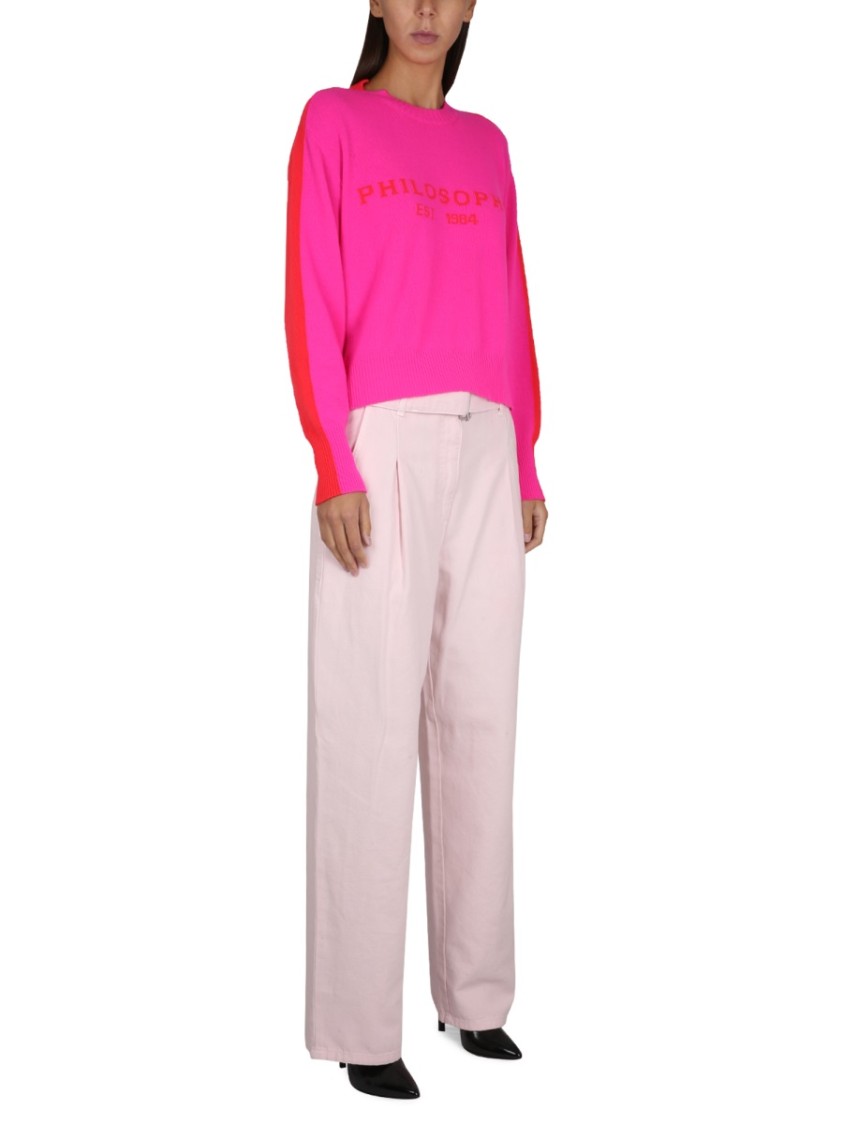 Shop Philosophy Di Lorenzo Serafini Relaxed High-waisted Denim Pants With Pleats
