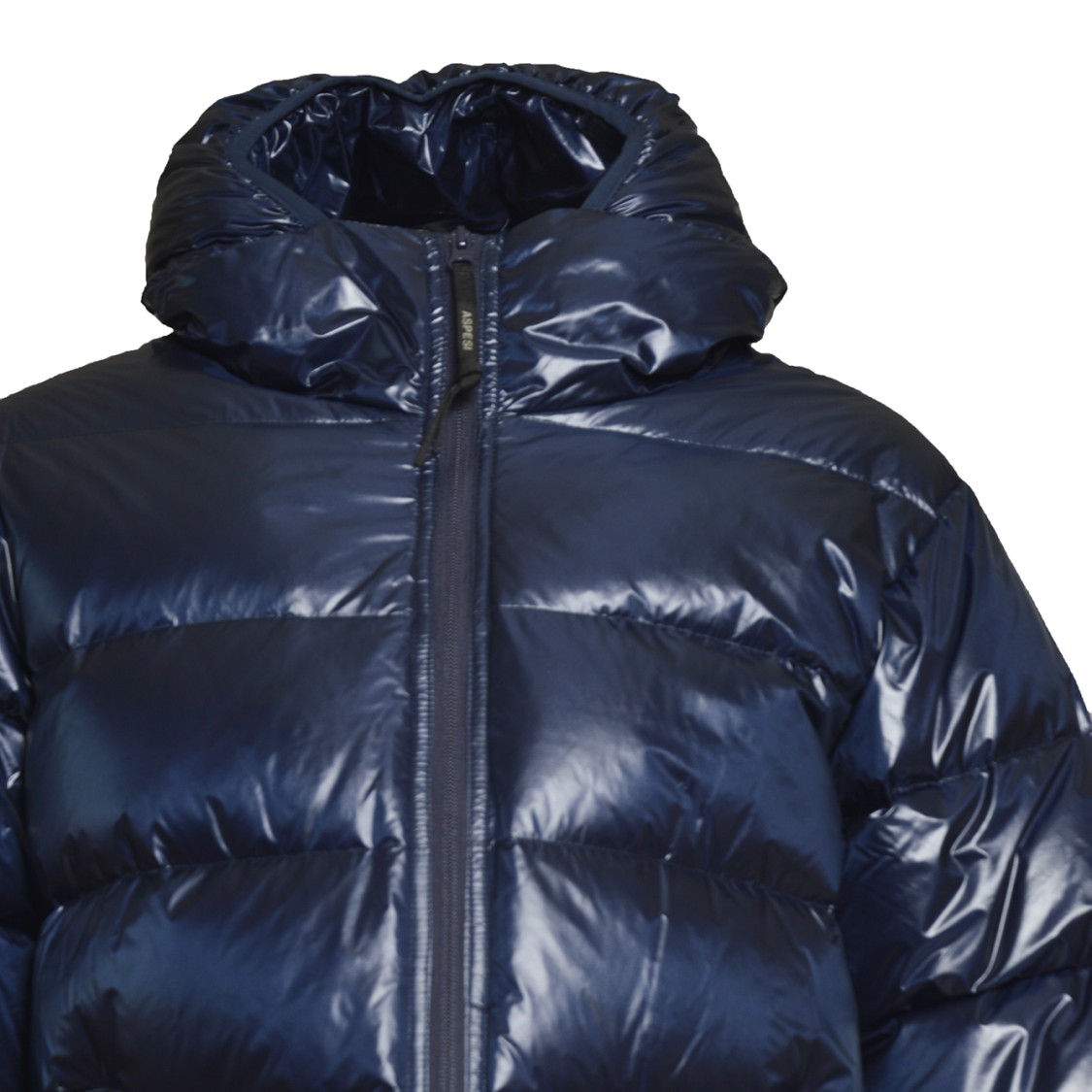 Aspesi Budd Puffer Jacket In Shiny Blue Fabric In Black