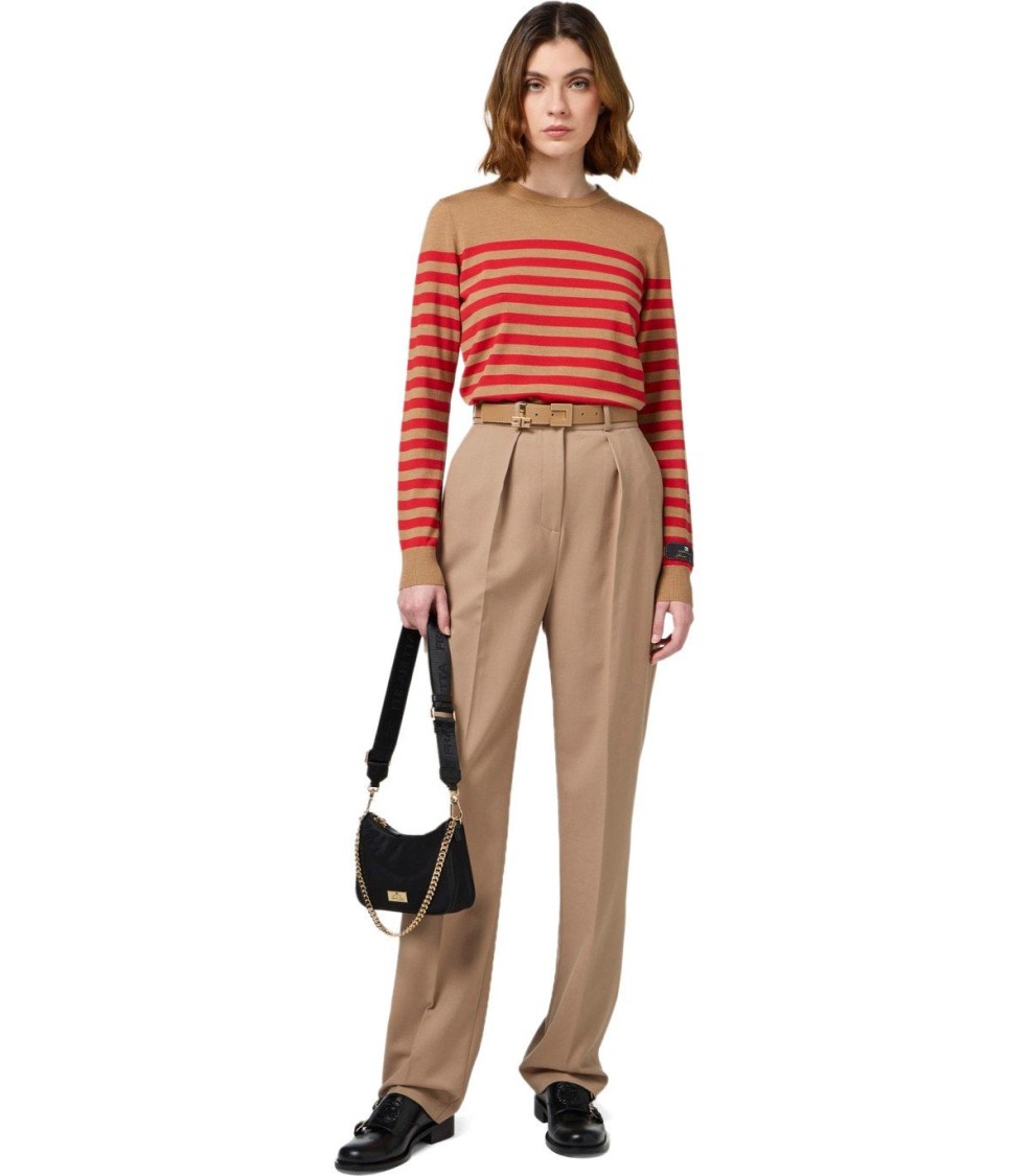 Elisabetta Franchi Camel/red Passion Striped Sweater In Multi