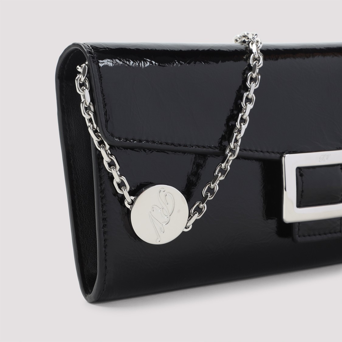 Roger Vivier Rectangular Black Brushed Leather Clutch In Black