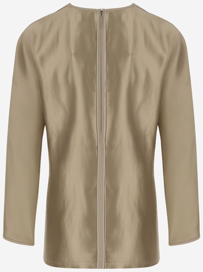 Giorgio Armani Golden Shiny Effect Silk Top In Brown