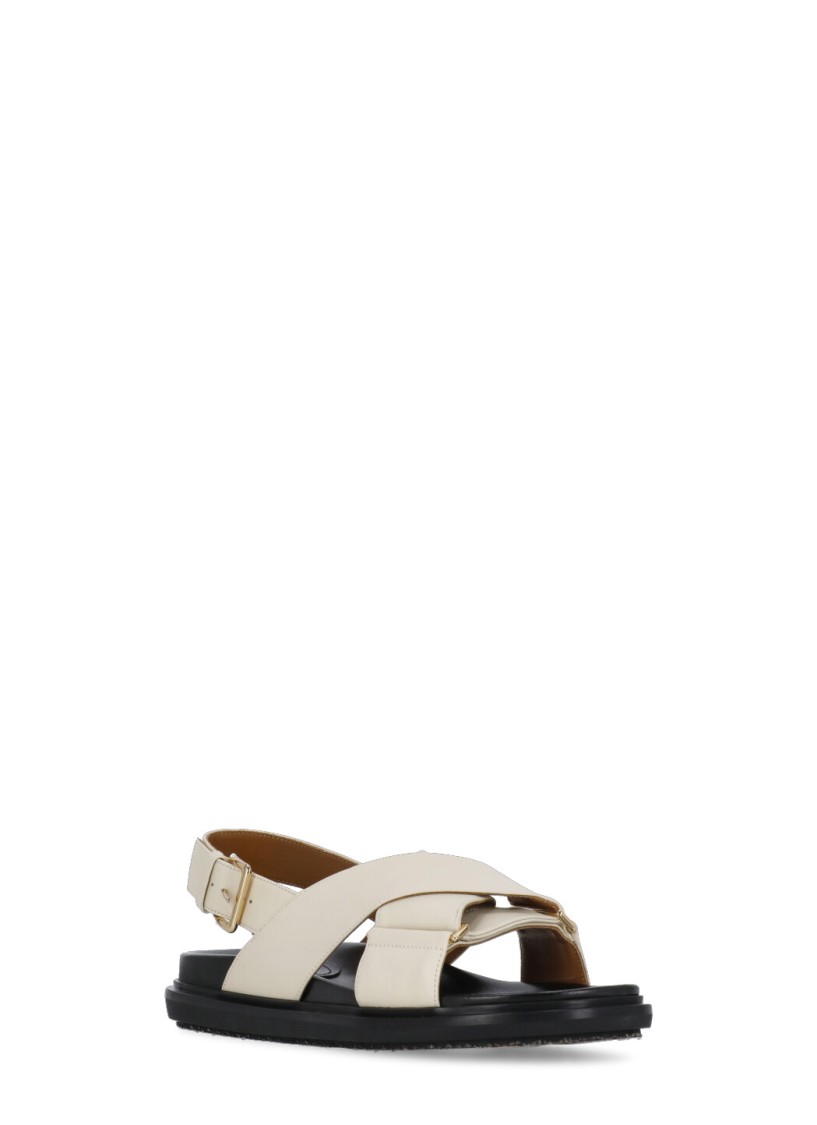 Shop Marni Ivory Smooth Leather Sandals With Rear Belt In Neutrals