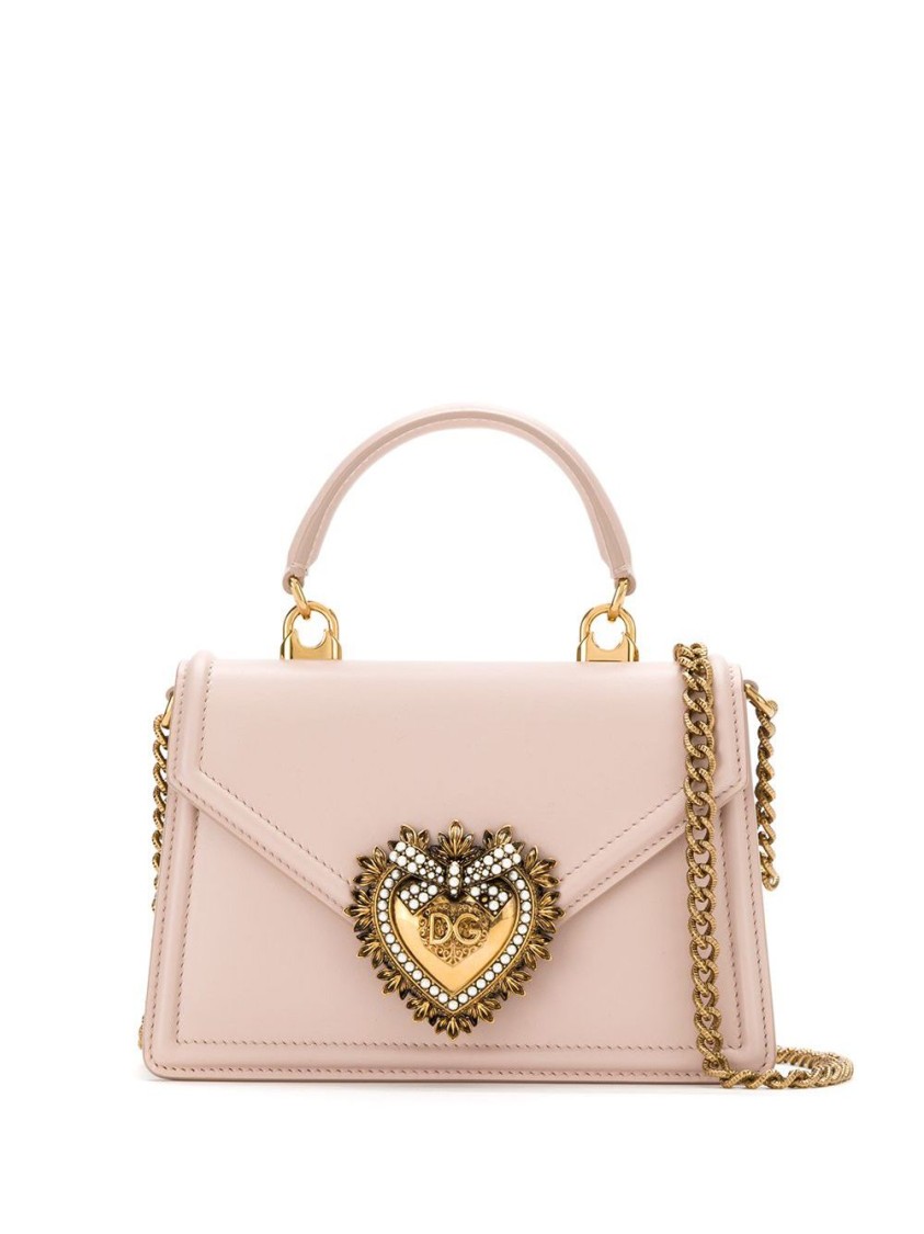 Dolce & Gabbana Pink Leather Shoulder Bag With Sacred Heart Plaque In Pink