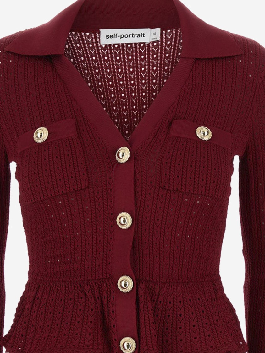 Self-portrait Burgundy Mini Dress With V-neck And Flared Hem In Red