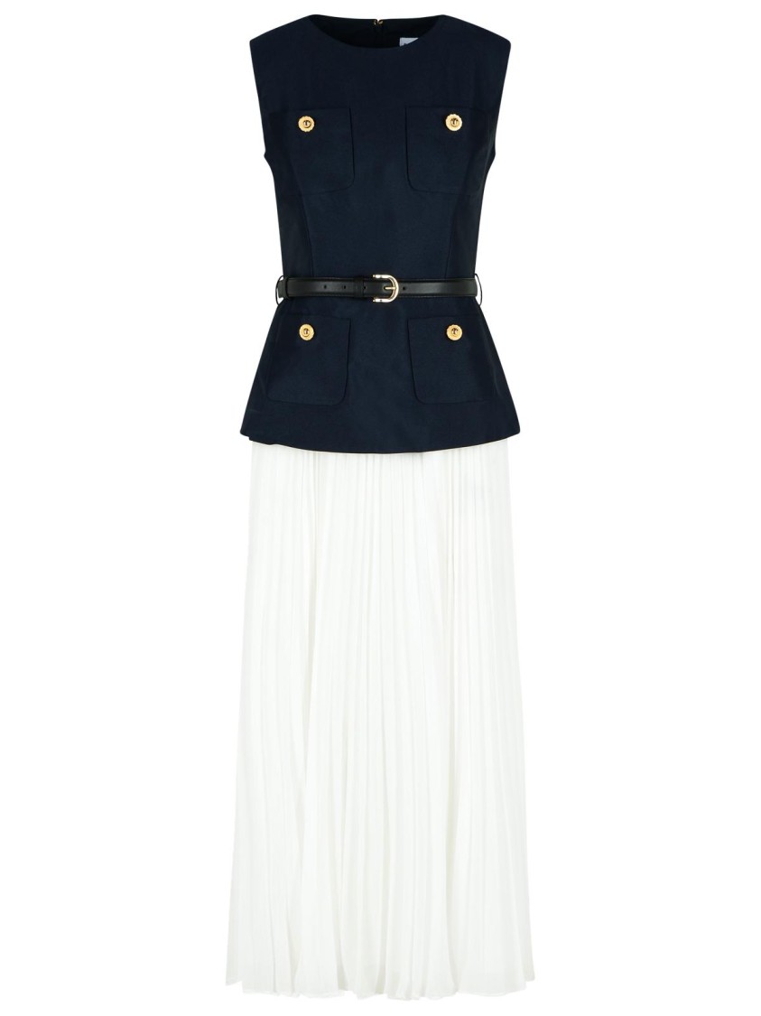 Self-portrait Womens Pleated Sleeveless Woven Midi Dress Blue In Blue