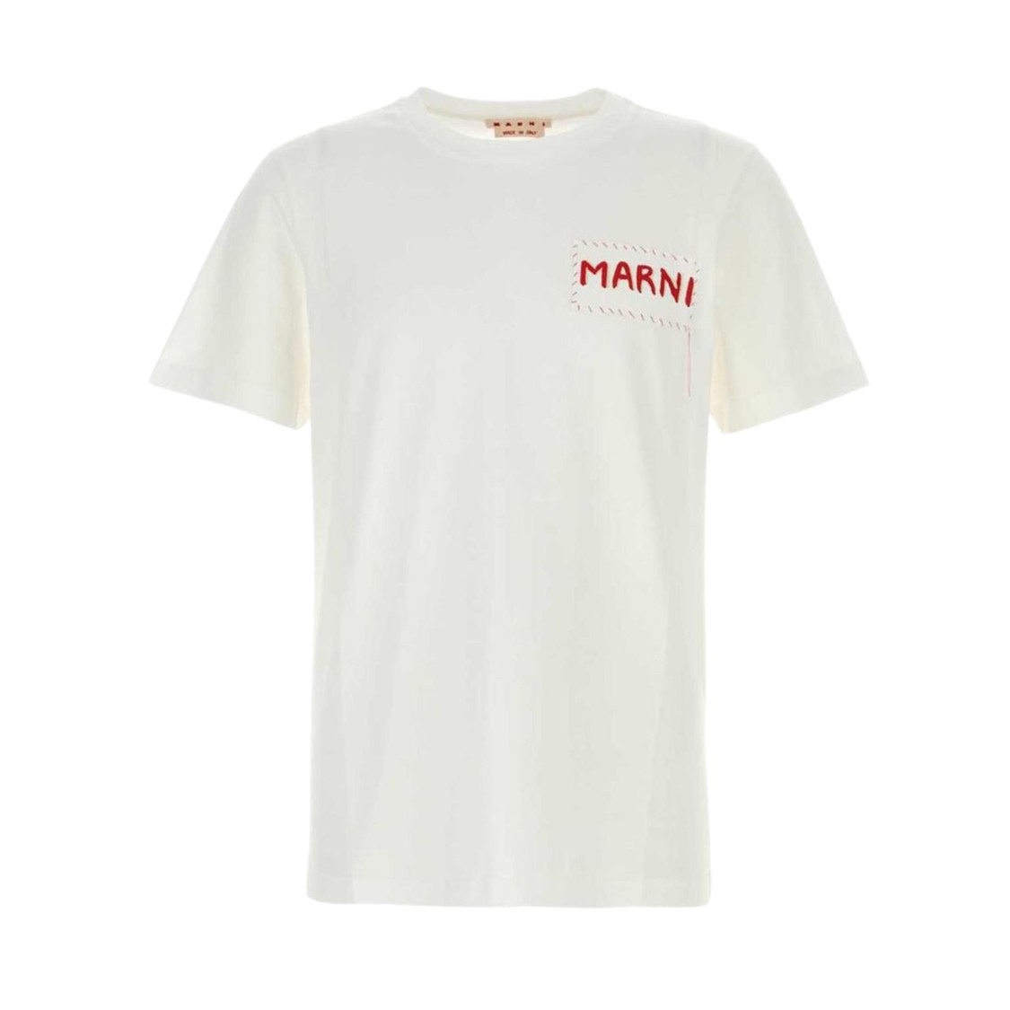 Shop Marni Minimalist White Crew Neck T-shirt With Logo Detail