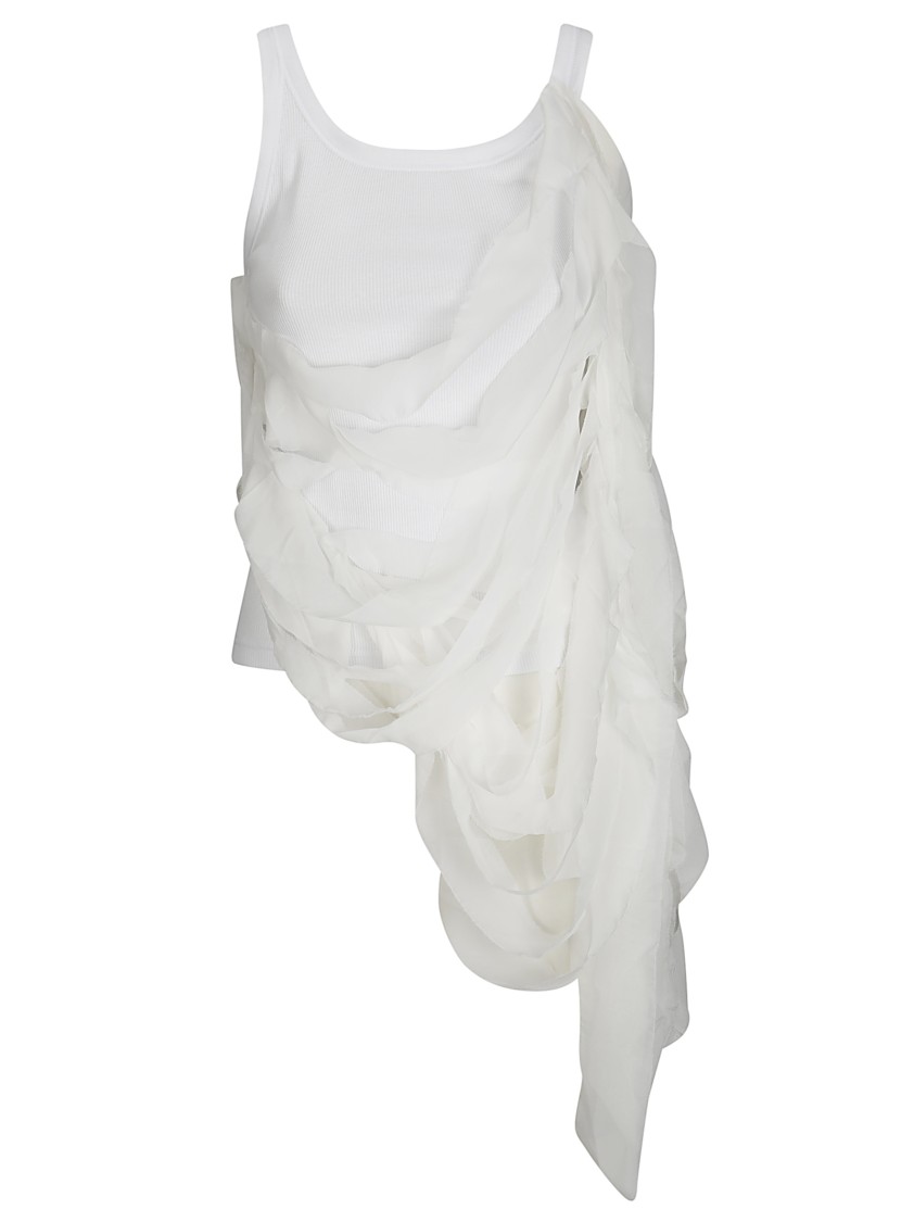 MARIA CALDERARA MARIA CALDERARA RIBBED SLEEVELESS COTTON TOP WITH OVERLAPPING INSERTS