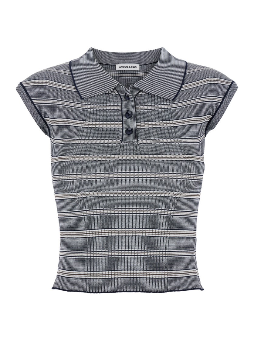 Shop Low Classic Stripe Pique Cap Sleeve Knit Top In Blue