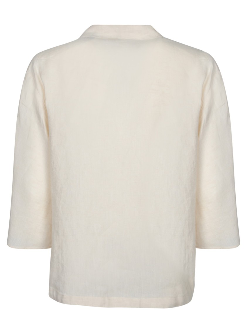 INCOTEX INCOTEX IVORY LINEN BLOUSE WITH V-NECKLINE