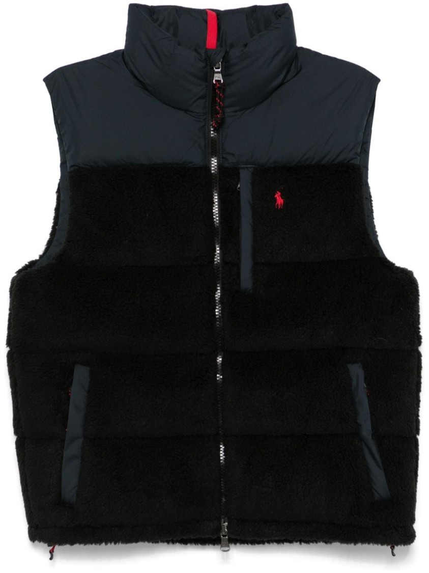 Shop Polo Ralph Lauren Padded Knit Vest With Blend Fabric And Zip Closure In Black
