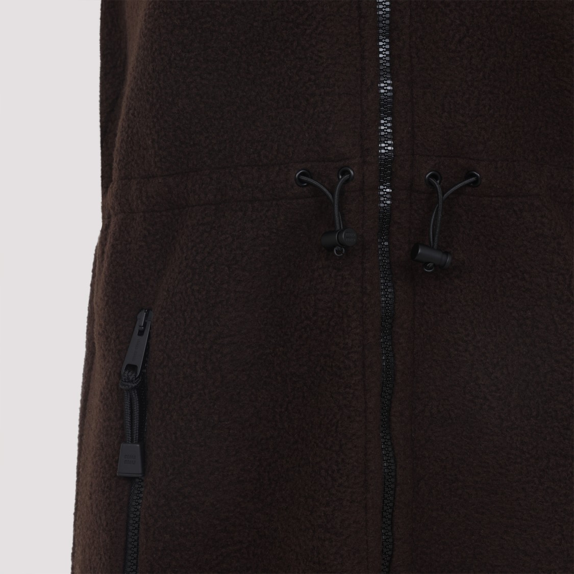 Miu Miu Mini Dress With Drawstring Waist And High Collar In Brown