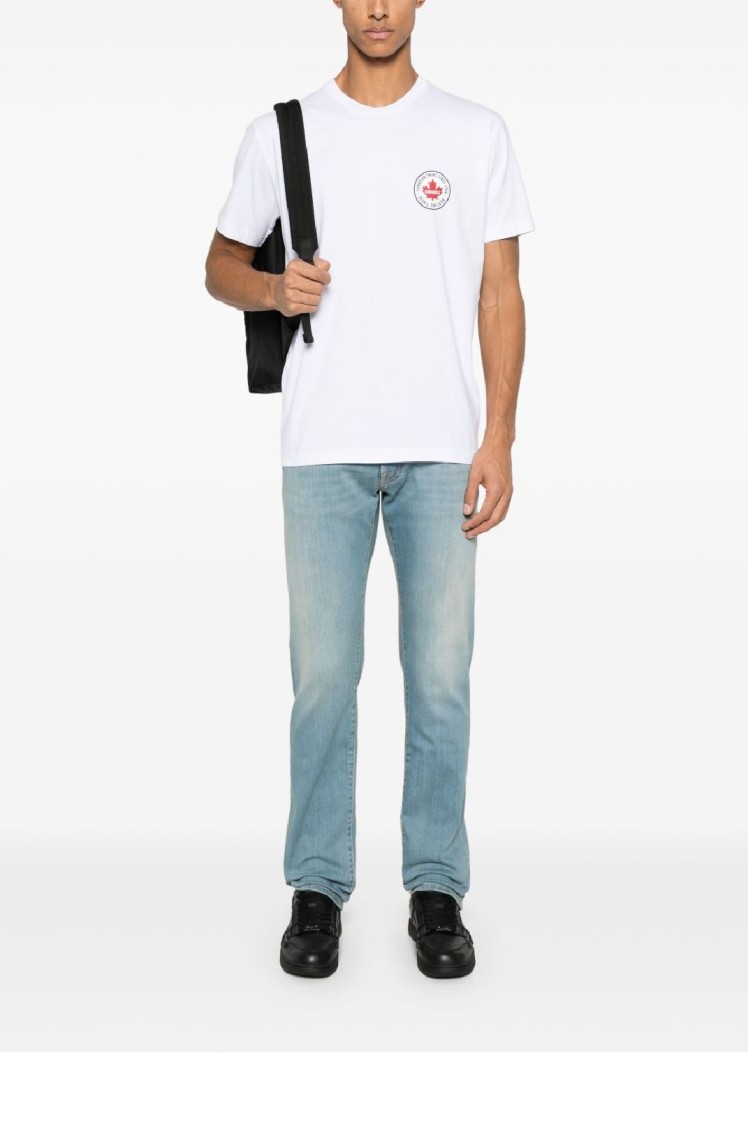 Dsquared2 White T-shirt With Chest Logo Application In Cotton Man In White