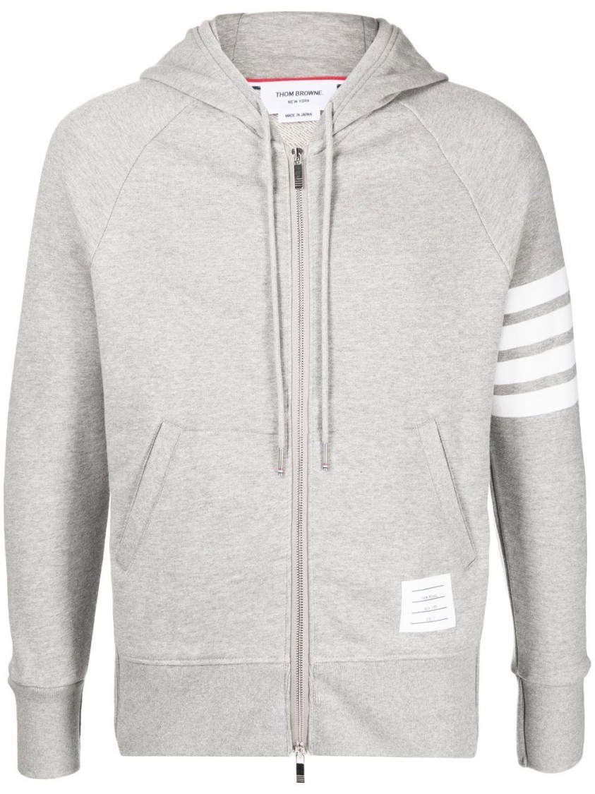 Thom Browne Mens Light Grey Striped Brand-patch Cotton-jersey Hoody In Grey