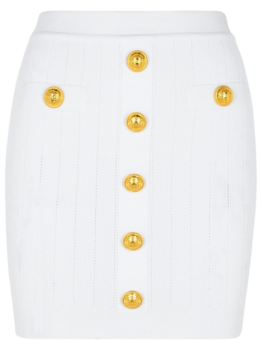 Shop Balmain Mini Skirt In White Viscose Blend