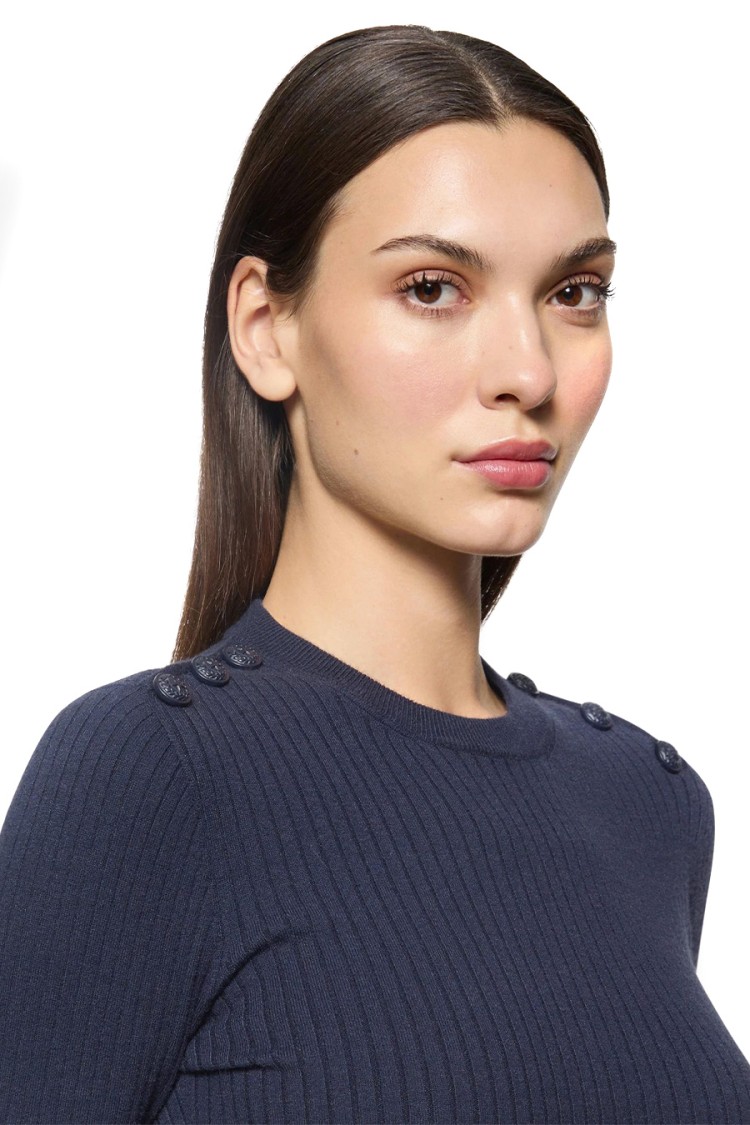 Dondup Fitted Blue Sweater With Shoulder Buttons In Blue