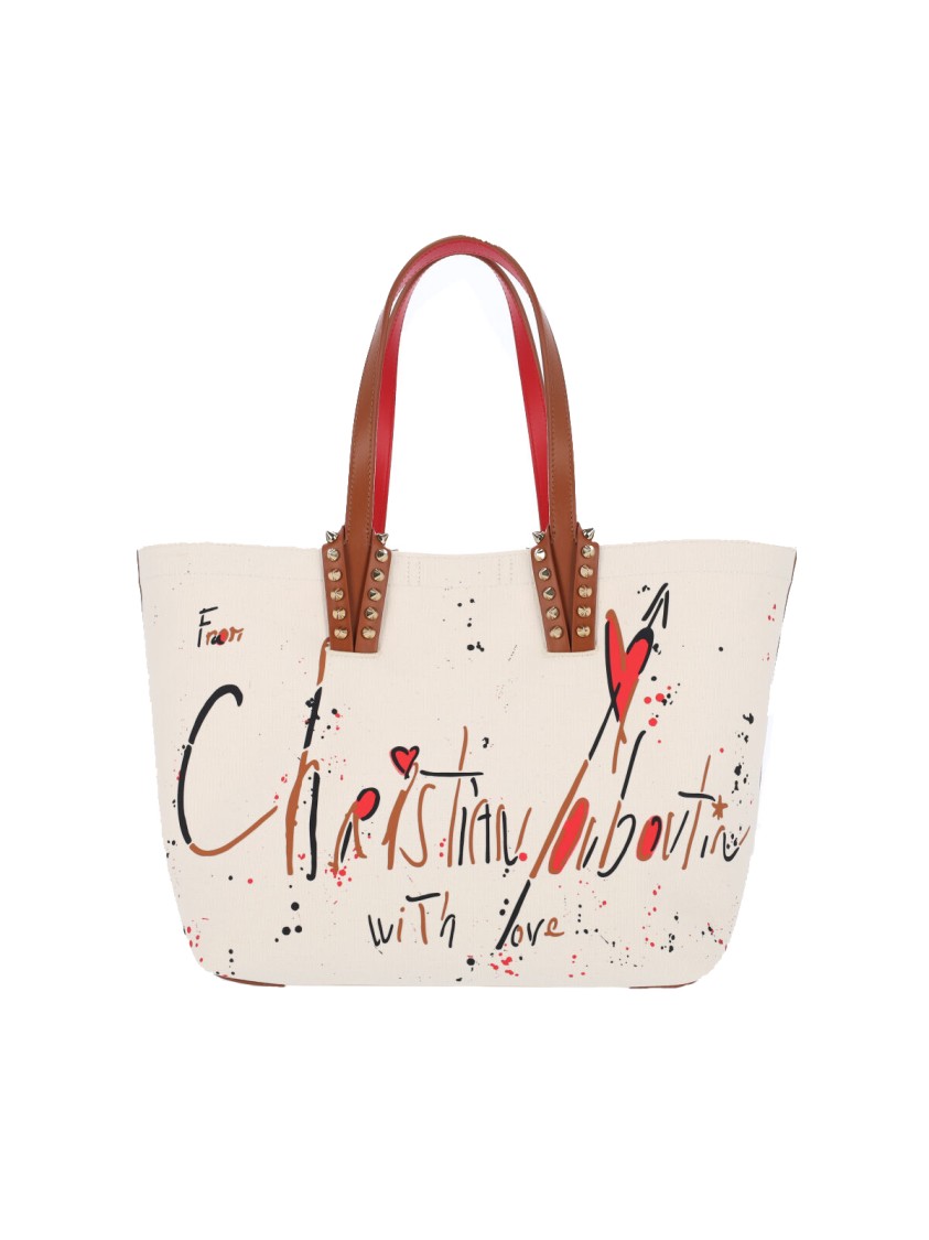 Christian Louboutin Large Cotton Tote Bag With Leather Accents In White