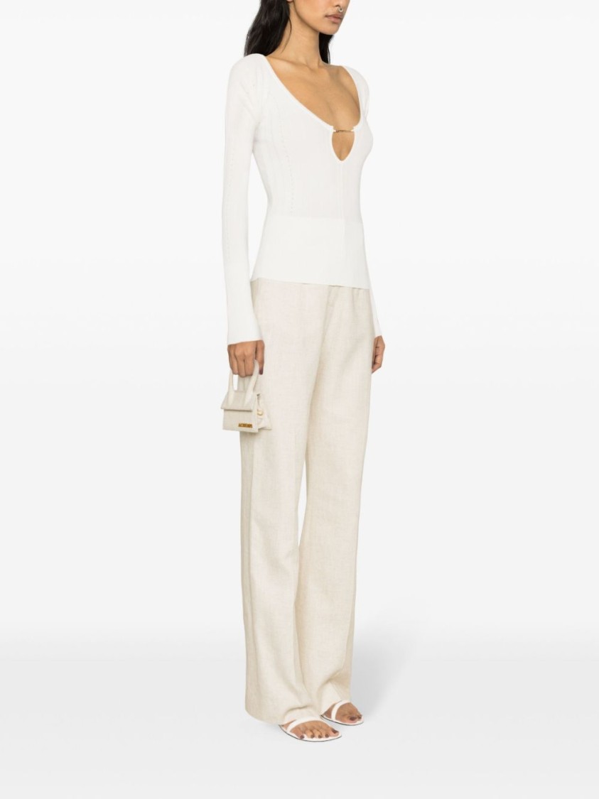 Shop Jacquemus Matte White Ribbed Viscose T-shirt