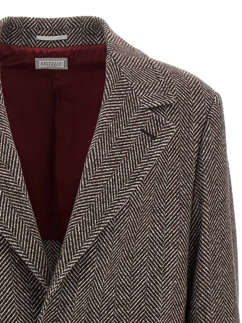Brunello Cucinelli Cashmere And Silk Single Breasted Coat In Brown