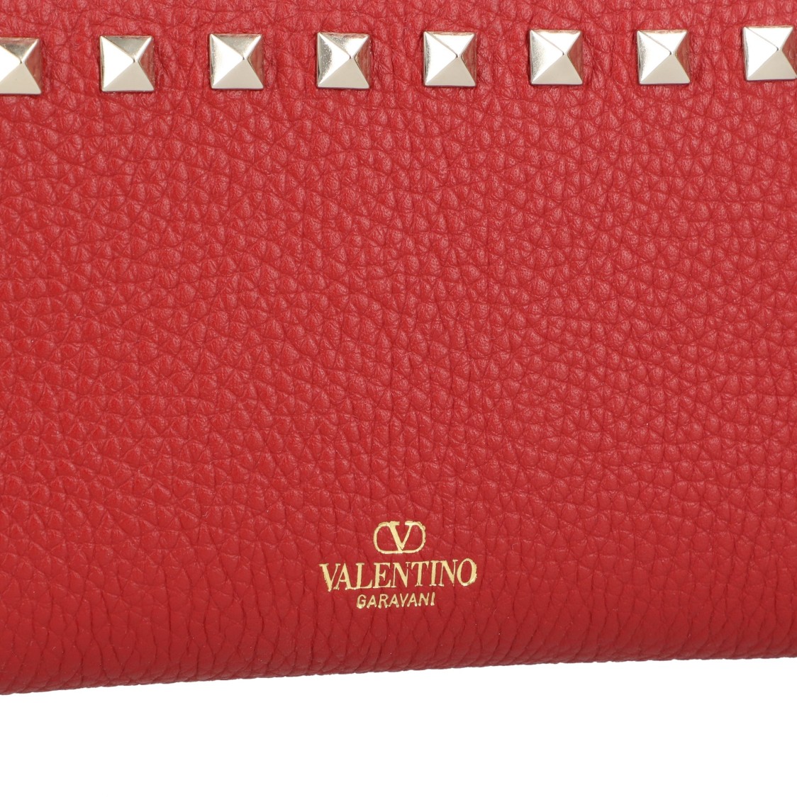 Valentino Leather Wallet With Zip And Rockstads In Red