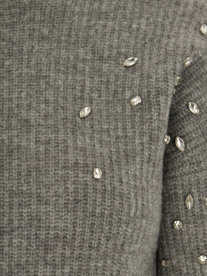 Liu •jo Liu Jo Textured Knit Sweater With Sparkling Embellishments In Green