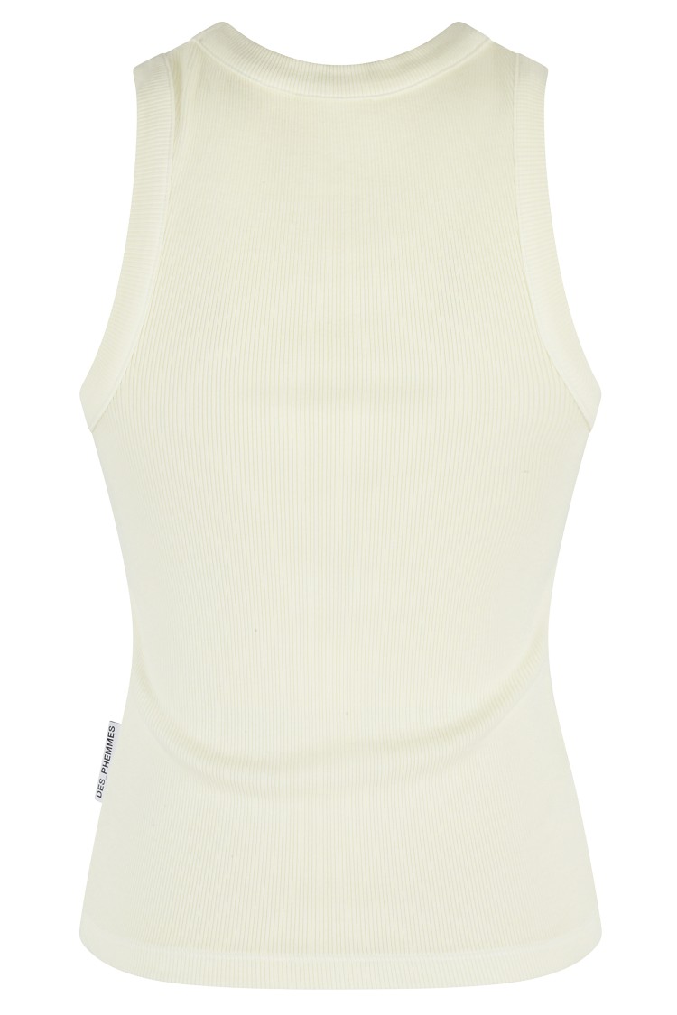 Des Phemmes Fitted Ribbed Tank Top With Rhinestone Embellishments In White