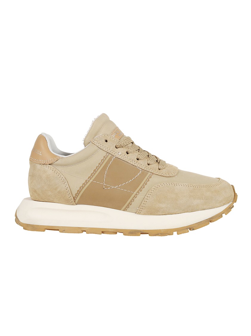 Philippe Model Paris Almond Beige Suede Panel Sneakers In Brown