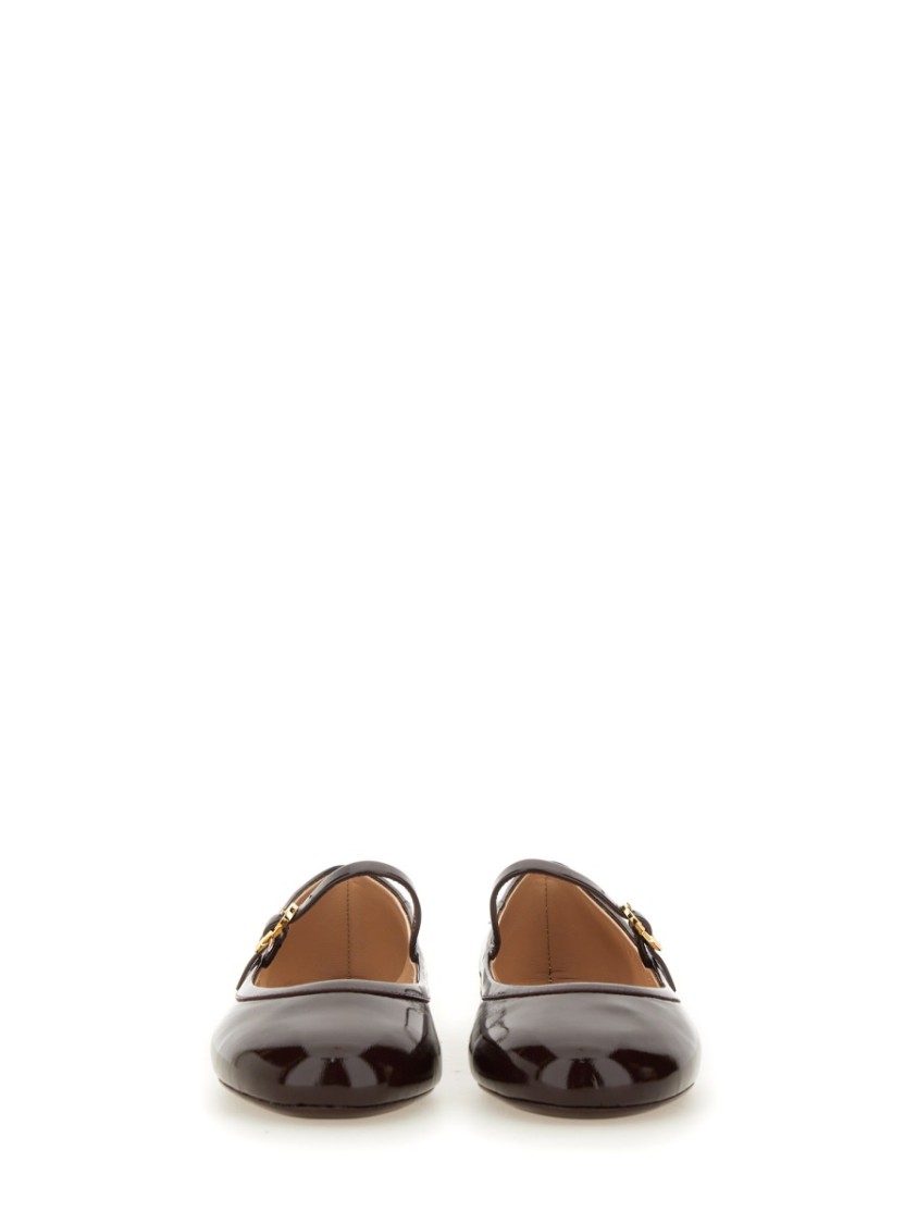 Shop Gianvito Rossi "carla" Dancer Brown Ballet Flats In Burgundy