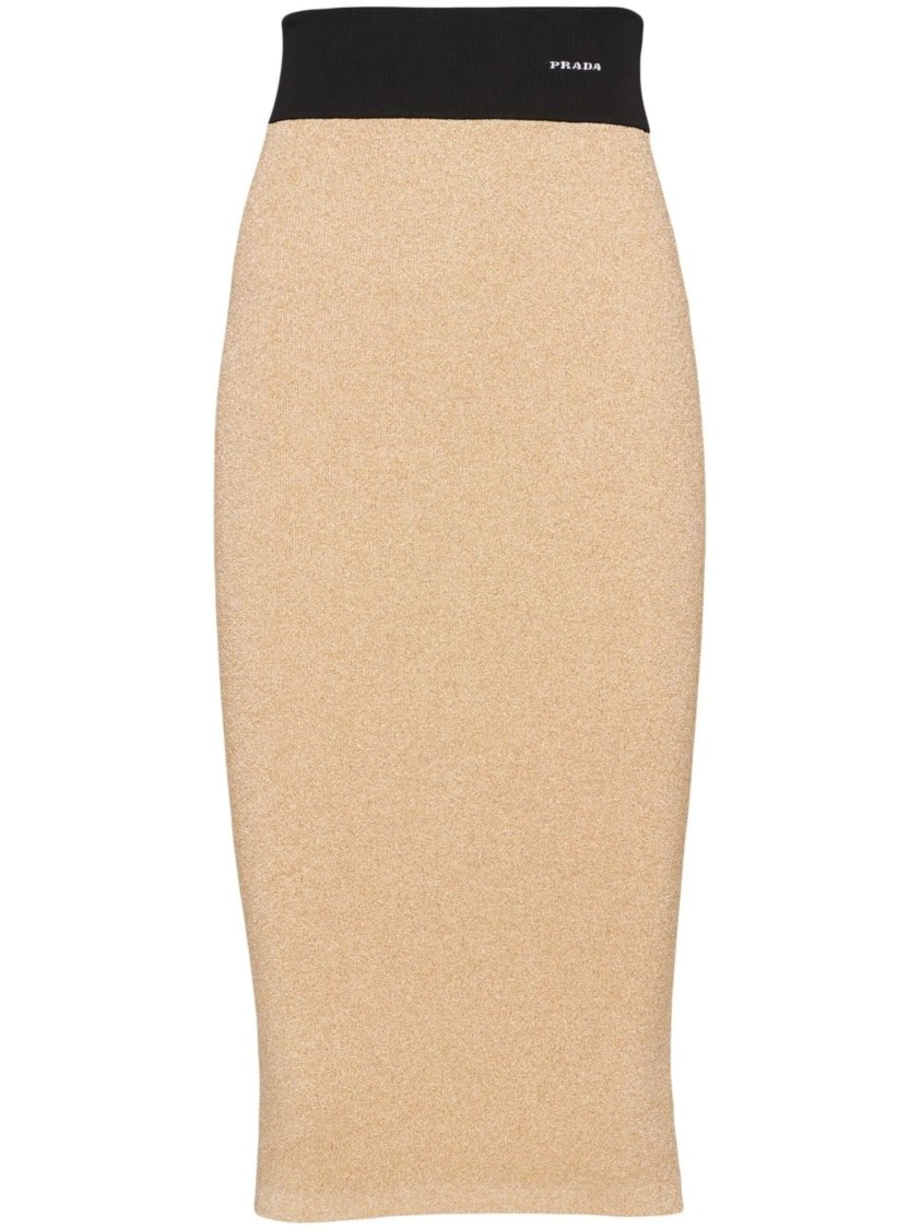 Prada Lamé Midi Skirt In Brown
