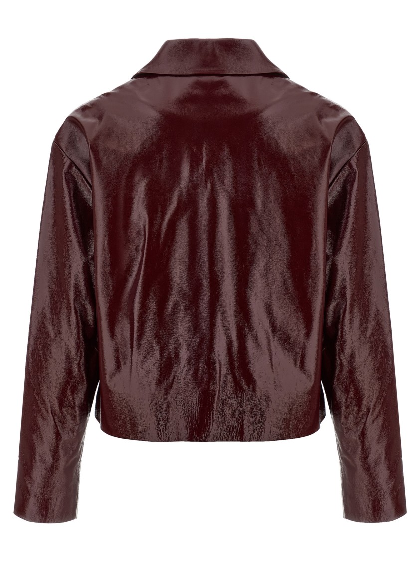 Self-portrait Leather Cropped Jacket In Burgundy