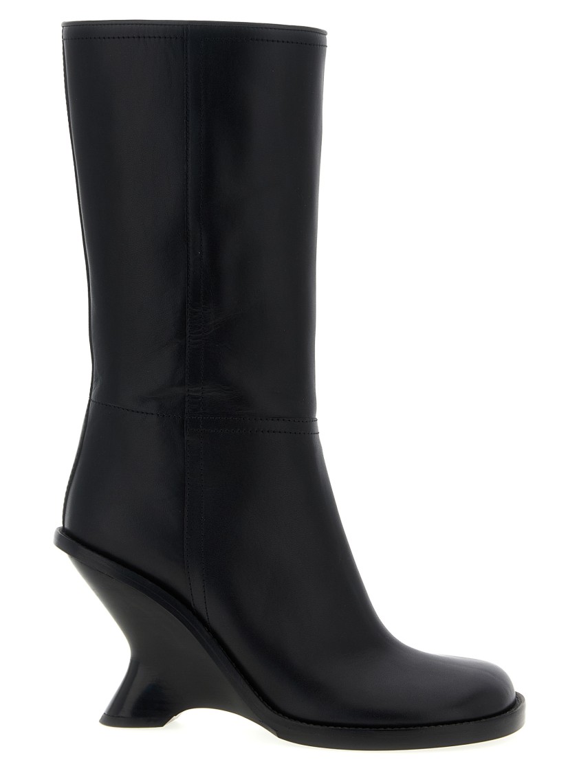 Dries Van Noten Curved Wedge Heel Boots In Black