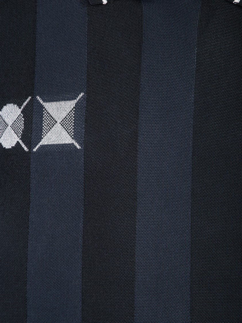 Jacquemus 'le Polo Liga' Blue Shirt With Maxi Rear Print And All-over Striped Motif In Gold