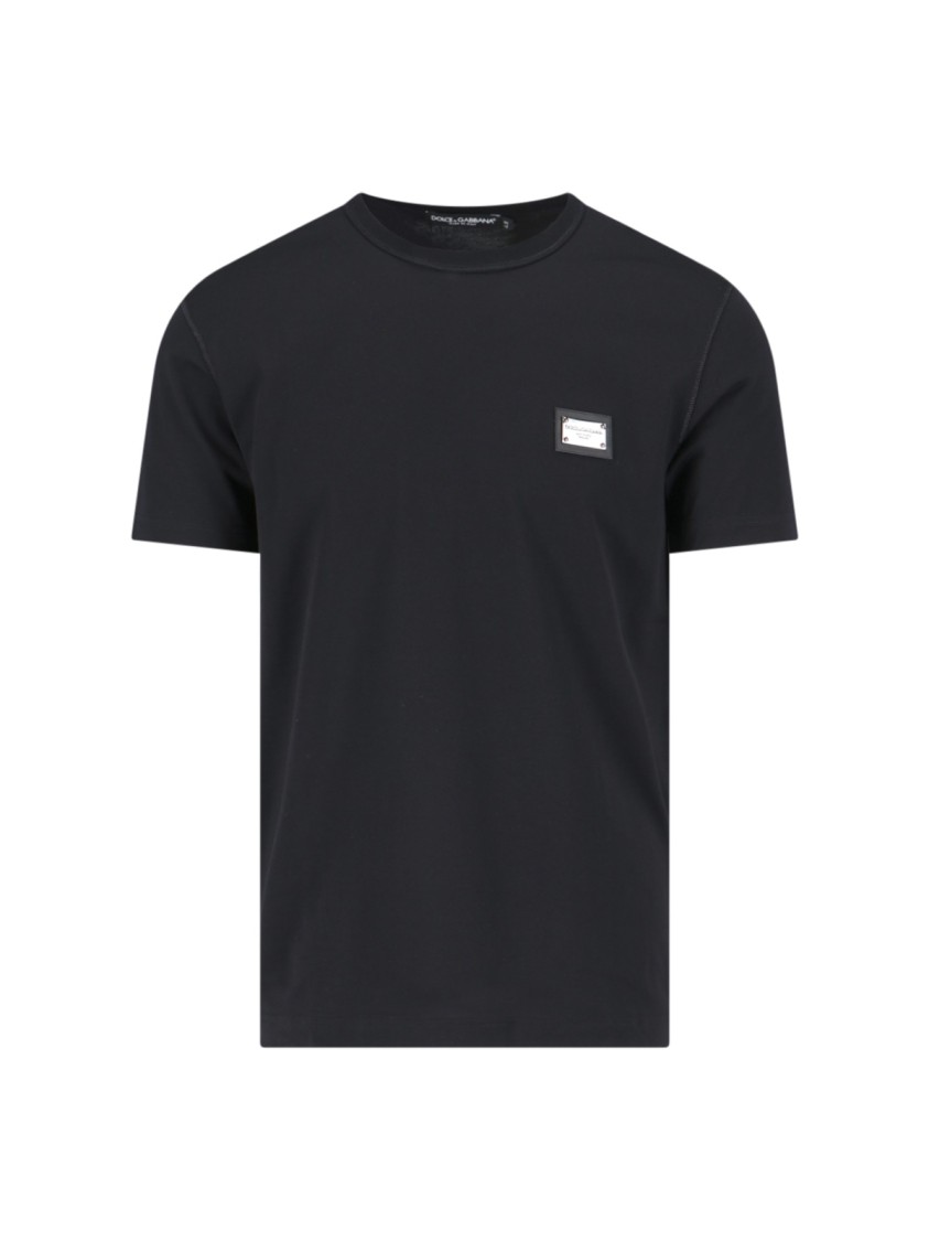 Dolce & Gabbana Cotton T-shirt With Metal Plaque Featuring Front Logo