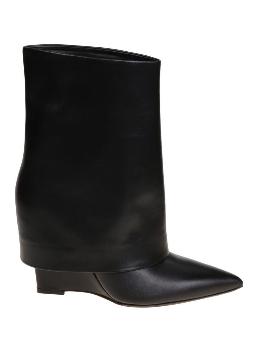 Sergio Levantesi Pointed Toe Black Leather Ankle Boot In Black