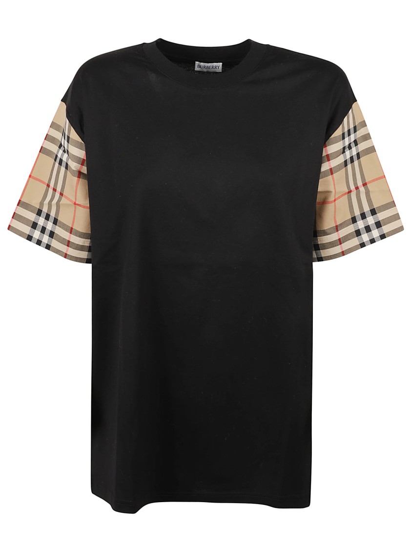 Burberry Black T-Shirt With Plaid Patterned Sleeves | THE LIST