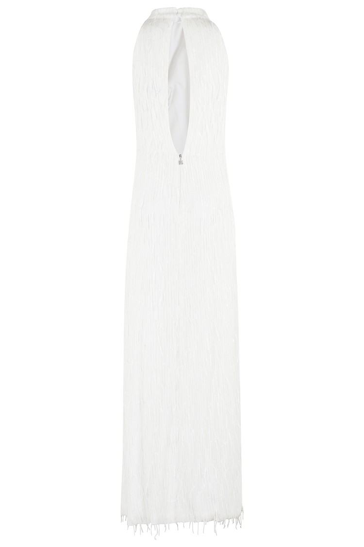 ROTATE BIRGER CHRISTENSEN ROTATE MAXI HALTERNECK DRESS WITH SEQUIN FRINGES