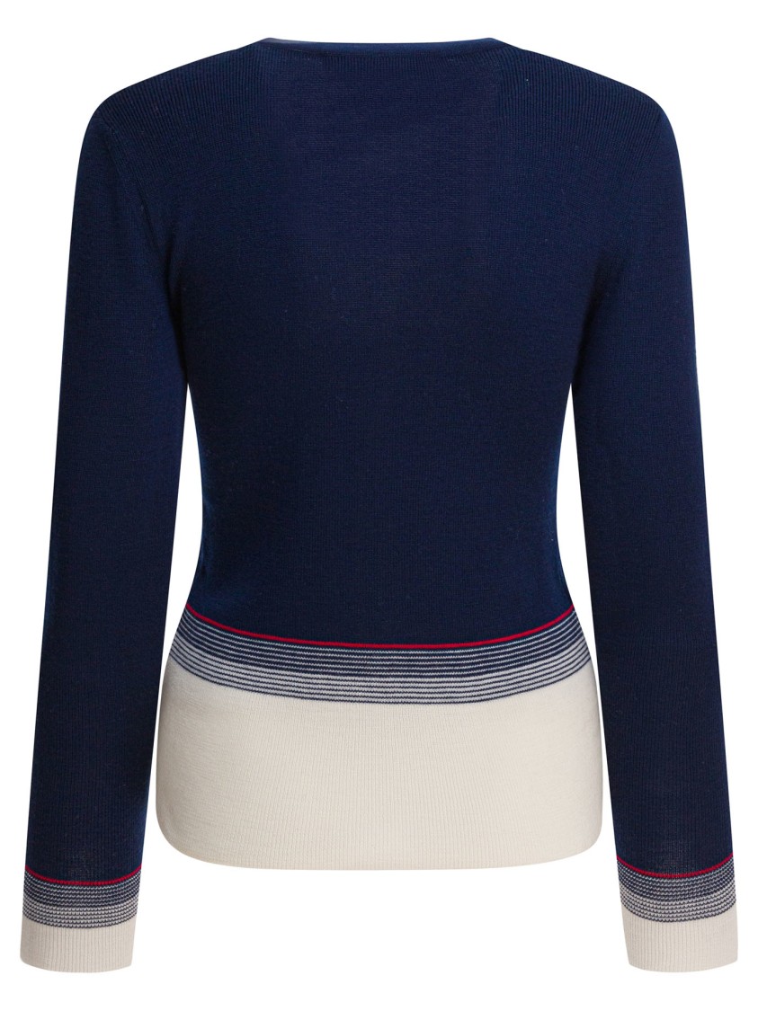 Valentino Deep V-neck Cardigan With Contrasting Hem In Blue