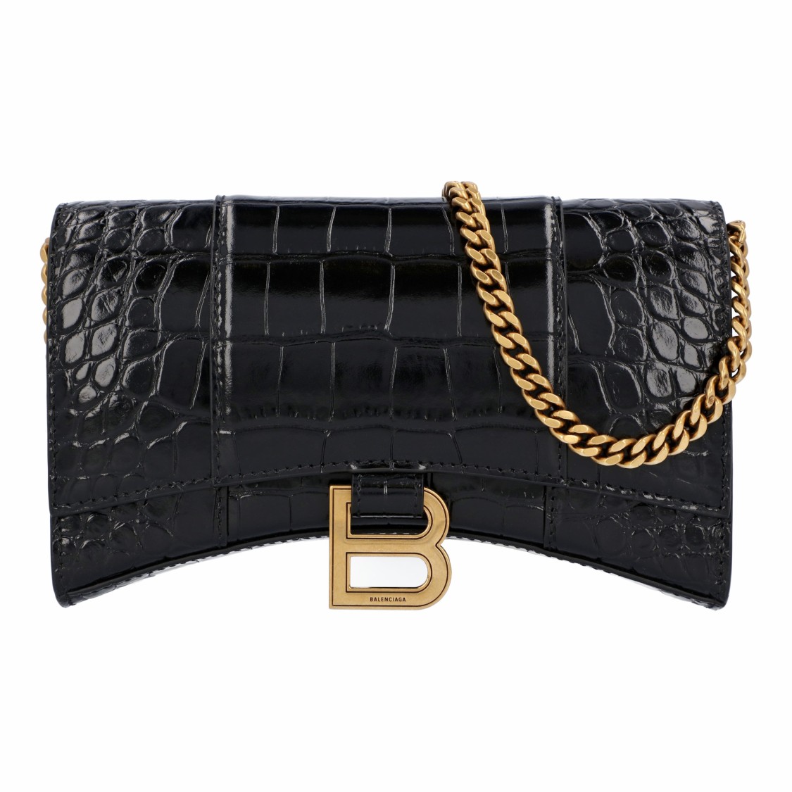 Balenciaga Hourglass Wallet On Chain Crocodile Embossed