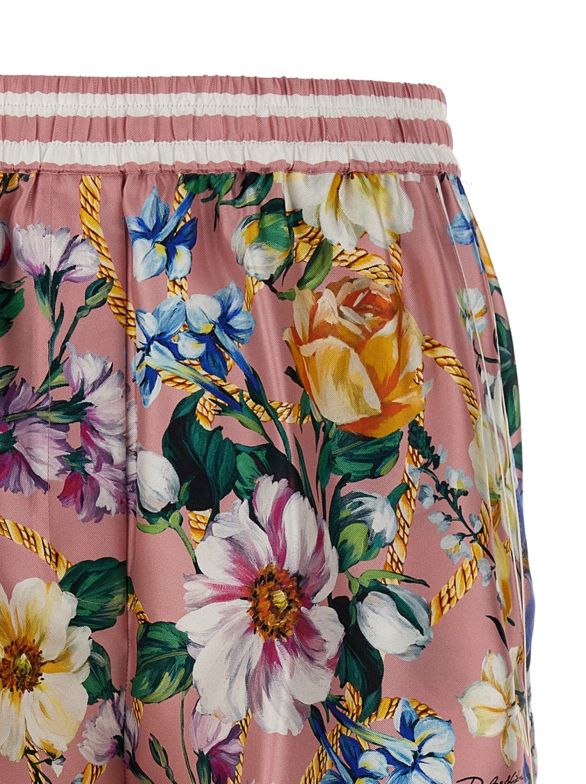 Dolce & Gabbana Silk Twill Floral Print Bermuda Shorts In Multi
