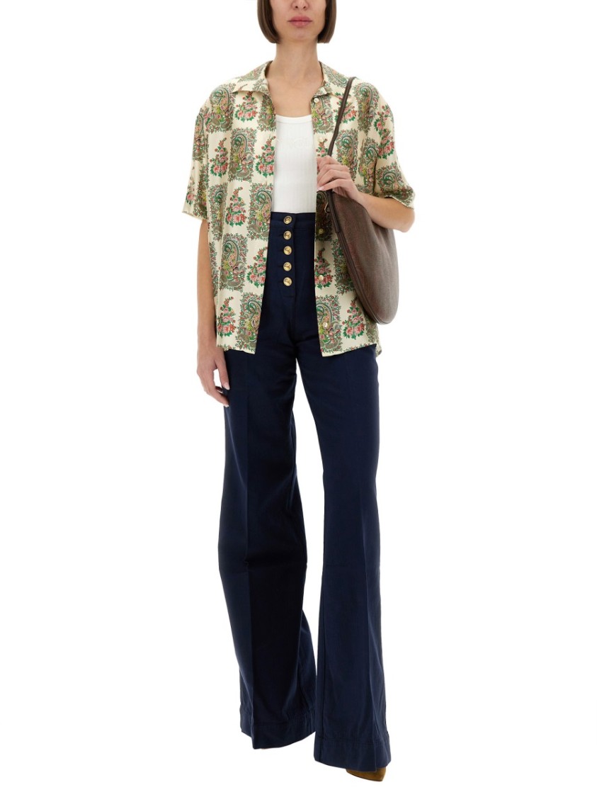 Etro Silk Shirt With Paisley Print And Collar In Multicolor