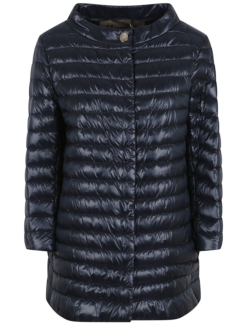Herno Quilted Black Jacket With High Collar In Blue