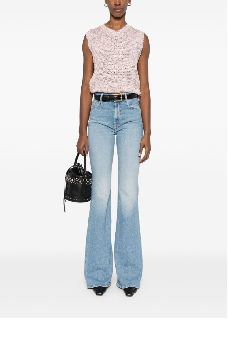 Golden Goose Crew Neck Knit Top With Sequin Embellishment In Neutrals