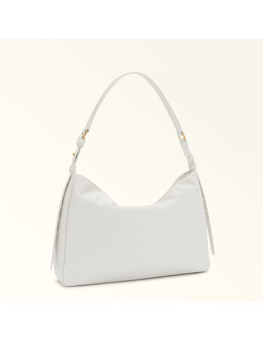 Furla Sfera Soft L Shoulder Bag In Marshmallow Color Leather In White
