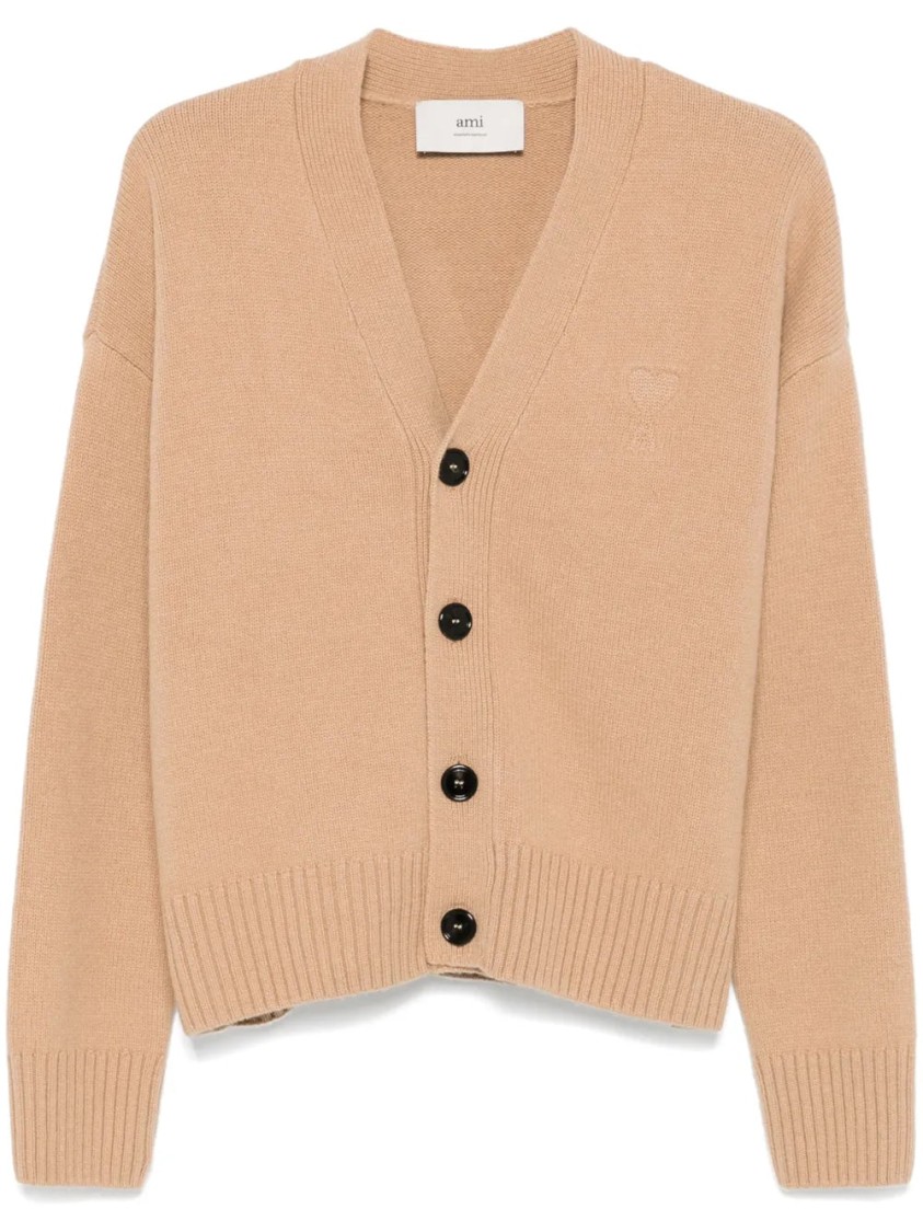 Ami Alexandre Mattiussi Ami Beige Wool-cashmere Blend Cardigan In Brown