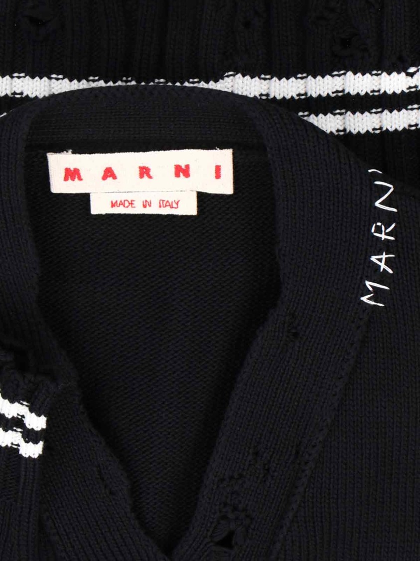 Marni Ribbed Hem Cropped Crewneck With Striped Detail In Black