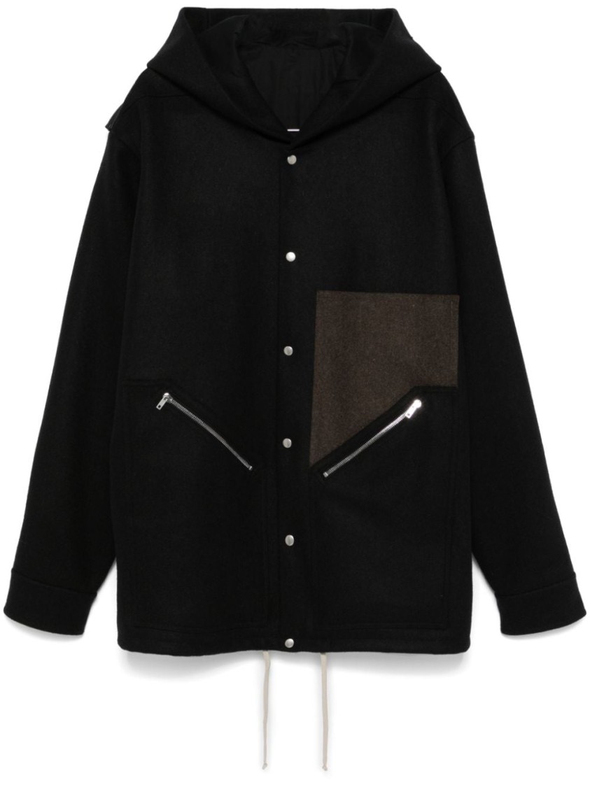 Rick Owens Drawstring Hem Wool Coat In Black