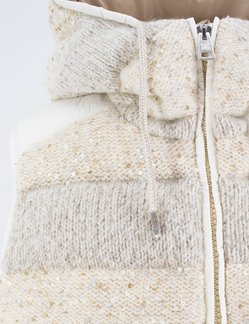 Panicale Hooded Cloud Padded Gilet With Sparkling Details In Neutrals