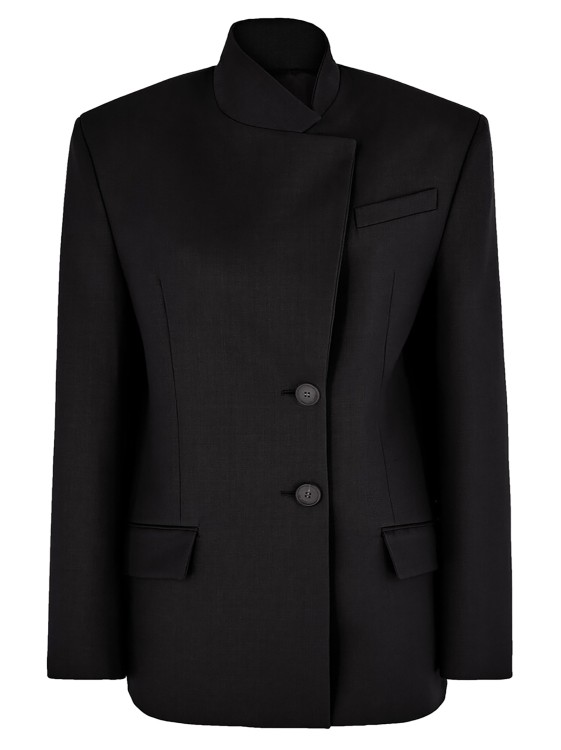 The Attico Single-Breasted Black Wool Gabardine Blazer | THE